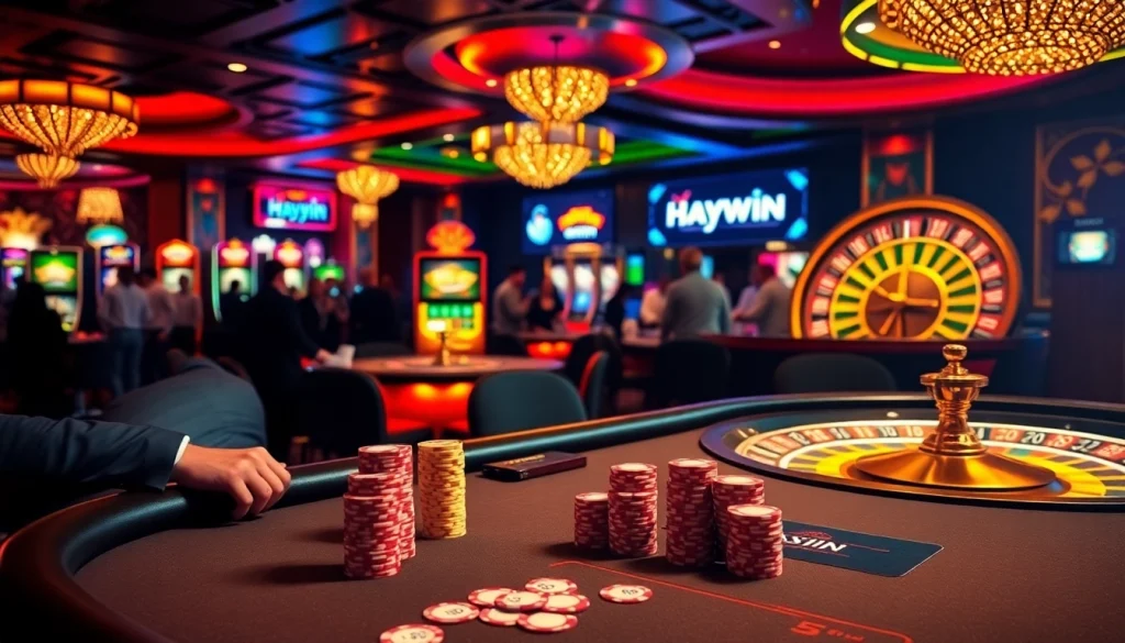 Exciting gambling experience at Haywin casino featuring poker, roulette, and slot machines.