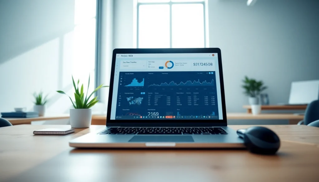 Visual representation of an SEO Rank Tracker analytics interface on a laptop, showcasing data insights.