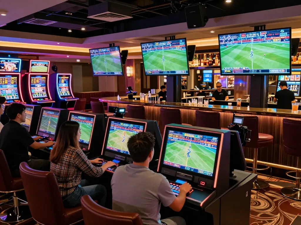 Experience thrilling sports betting at vaobet in a lively casino setting with screens and excited patrons