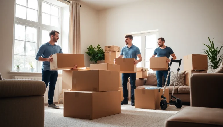 Efficient removals in cheltenham showcased in a bright home setting with packed boxes.