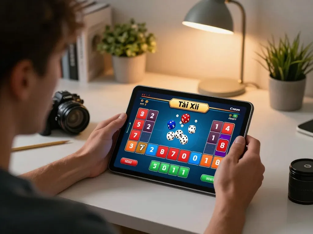 Engaging with the app tài xỉu online during a thrilling home gaming session.