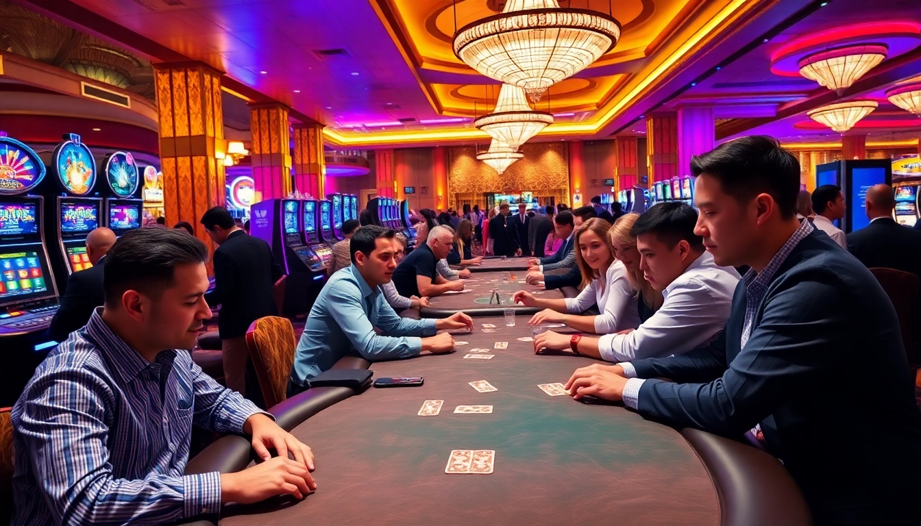 Experience the thrill of 8win malaysia's vibrant casino atmosphere with players at a card table.