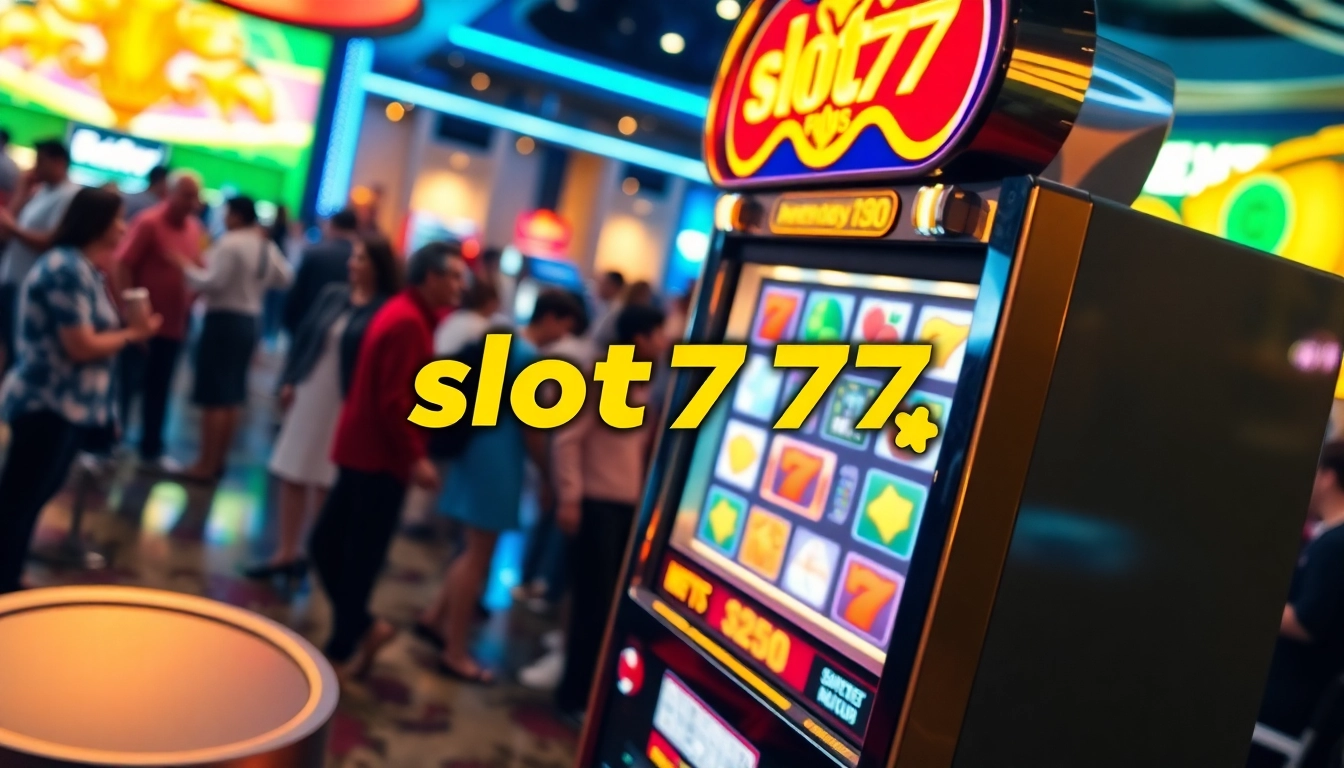 Engaging slot777 slot machine in a lively casino, capturing vibrant colors and excitement.