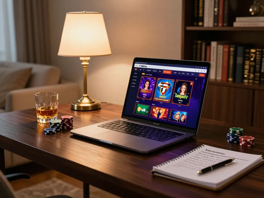 Engaging online casino gaming experience on 789win platform with laptop and poker chips.