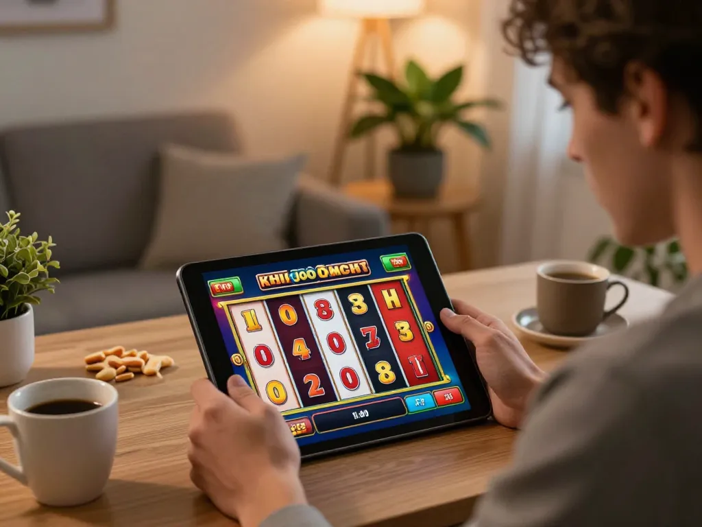 Playing IDCASH88 Login on a tablet during an engaging online slot game session