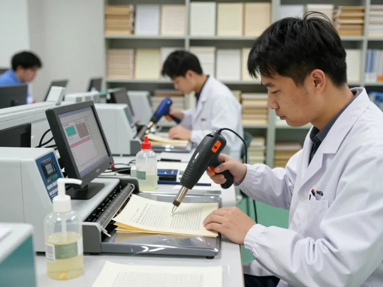 bóc ép plastic tại hà nội - Technician restoring important documents using advanced technology in a bright facility.