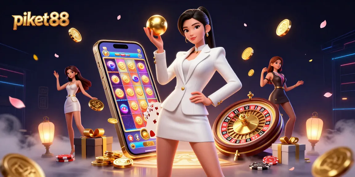 Engage with the thrill of "piket 88" as a stunning woman showcases roulette action with 3D gaming elements.