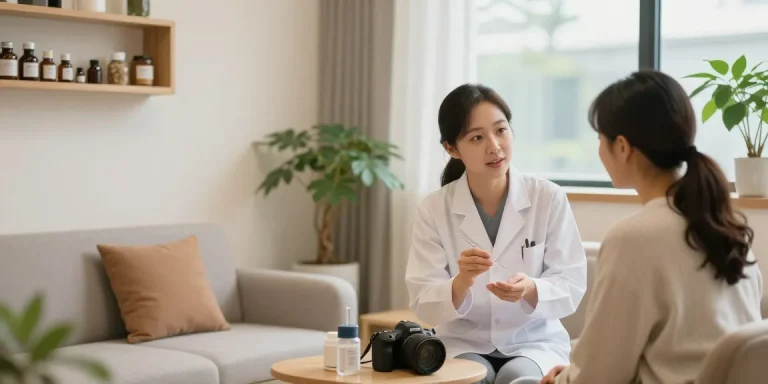 Consultation at a 수원한의원 with a practitioner and patient in a calming environment.
