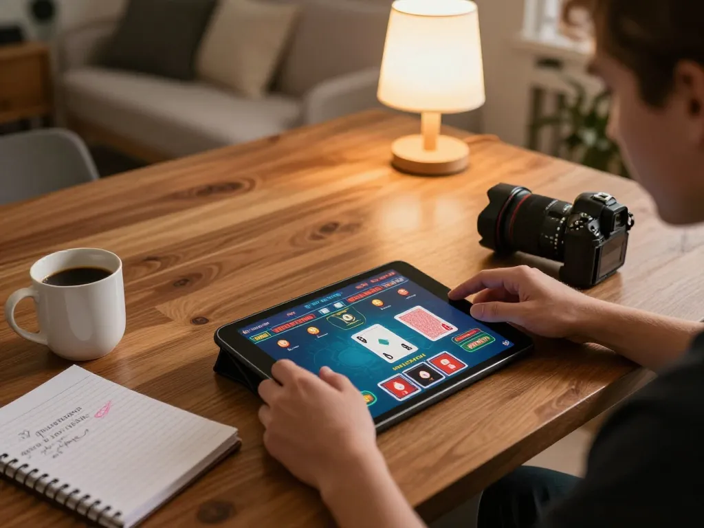 Player engaging in online casino game 88aa on a tablet, showcasing strategic betting options