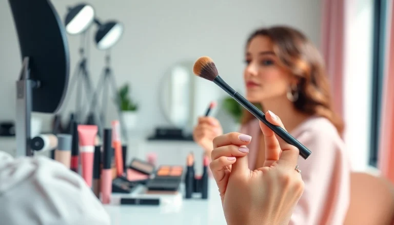 Apply flawless lip color with a lip blending brush used by a professional makeup artist.