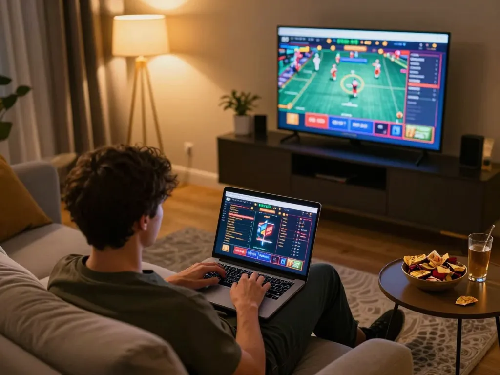 Engaging in an exciting online game at rik vip with snacks and drinks nearby.