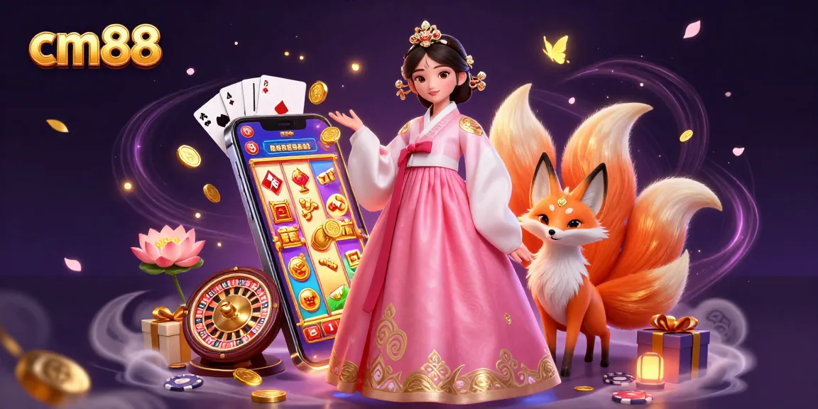 Spin the reels at cm88 with a graceful Asian woman, lucky fox, and casino treasures.