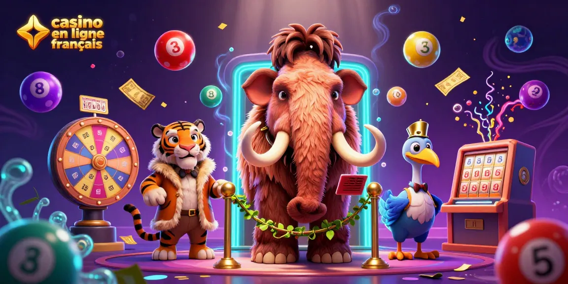 Jeux captivants dans un casino en ligne français avec mammouth, tigre et dodo.