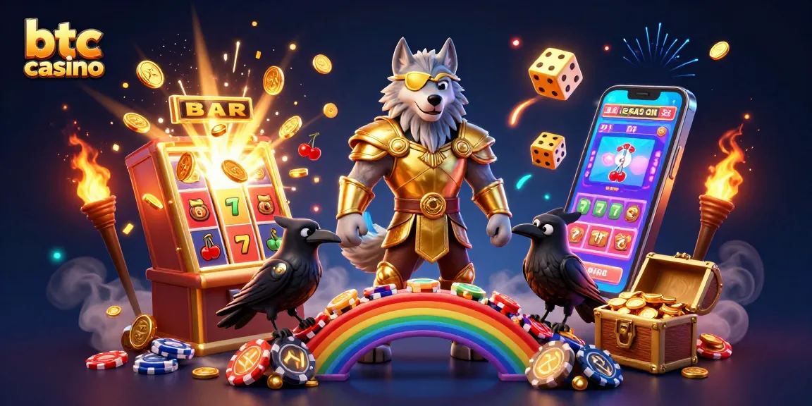 Gioca nel btc casino con simboli di slot e oro esplosivo nel paesaggio incantato.