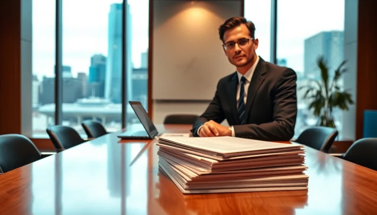 Serving clients, Washington DC Venture Capital Lawyer consults in a modern office setting.