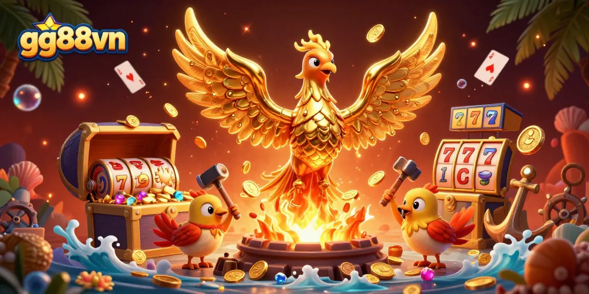 Experience epic wins with gg88vn's molten golden phoenix amidst casino treasures.