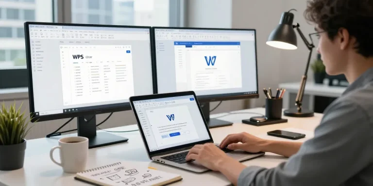 Professional workspace with WPS Office applications, highlighting wps下载 for modern productivity.