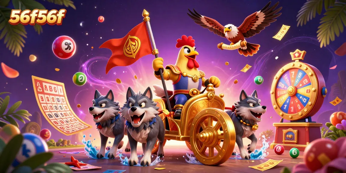 Engage with 56f56f's vibrant lottery scene featuring a chariot and dynamic game elements.
