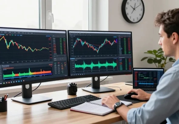 MetaTrader 4 trading setup with charts and indicators in a professional workspace