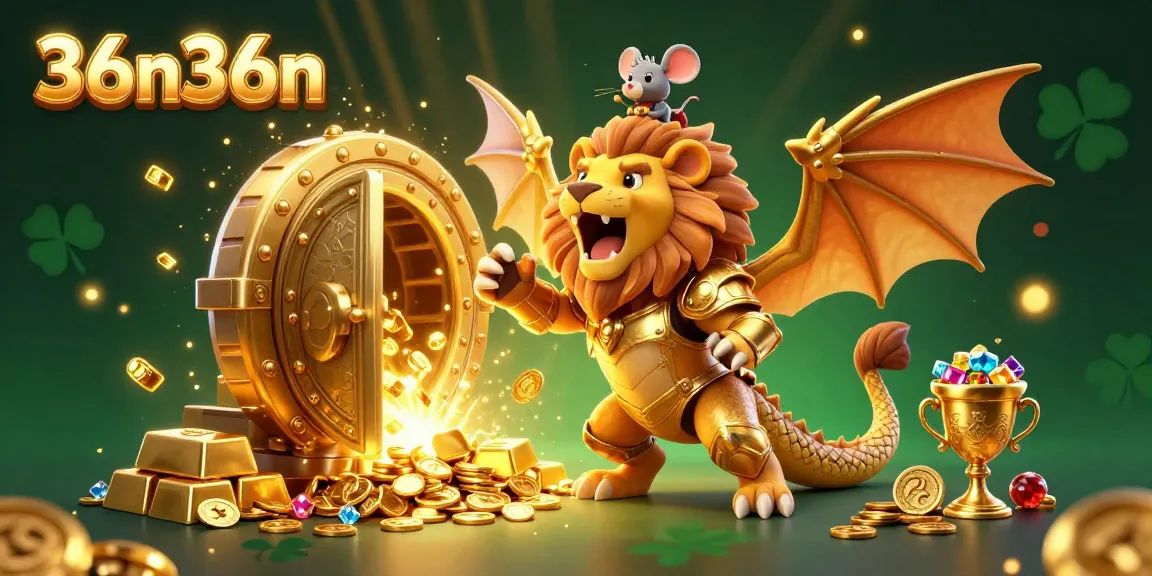 Engage with 36n36n's exhilarating casino world featuring dynamic golden treasures and a brave chimera.