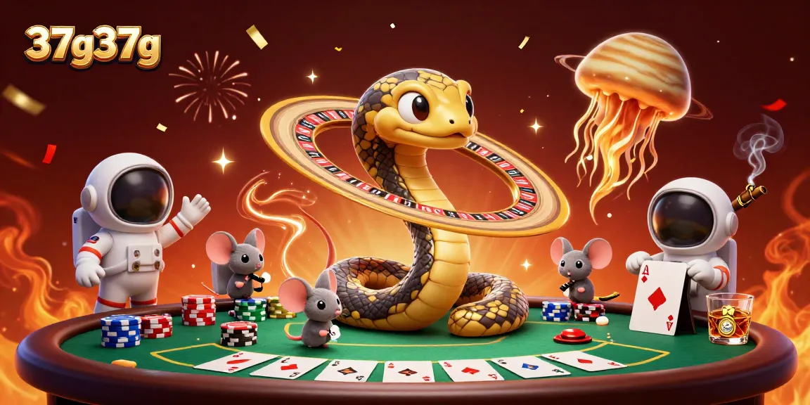 Explore 37g37g, com uma ilustração vibrante e dinâmica de jogos de cassino como roleta e pôquer.