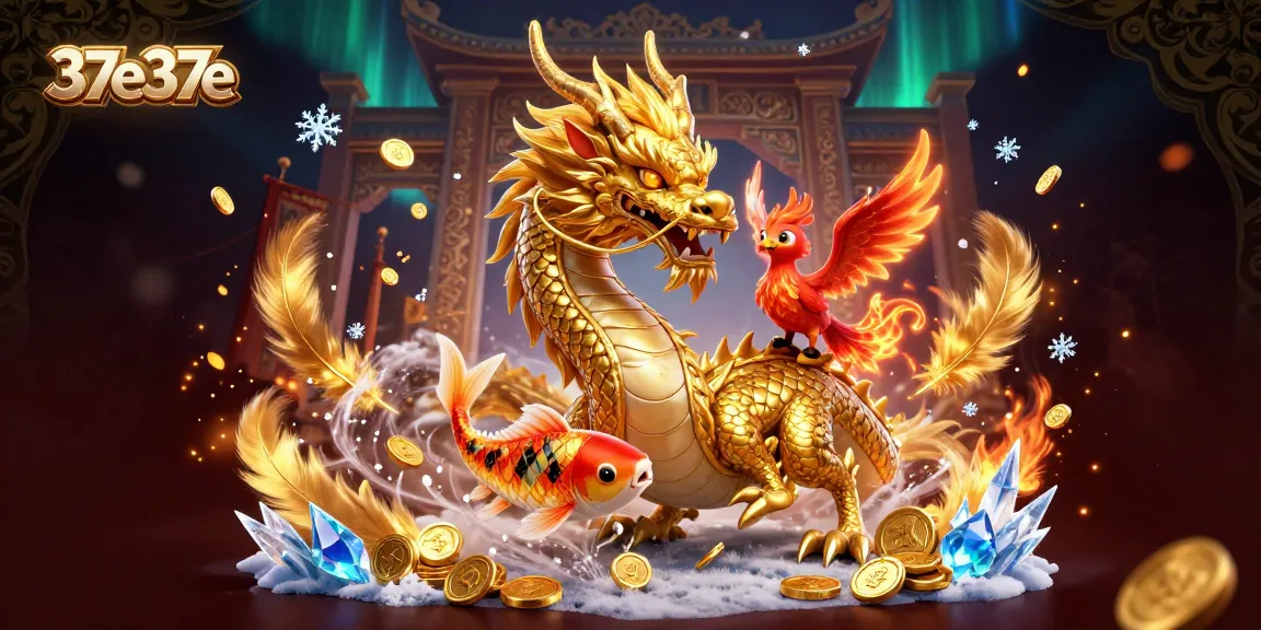 Feel the thrill of gameplay with 37e37e as the golden dragon and phoenix soar through a coin shower.