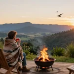 Enjoying Magaliesberg Accommodation with stunning sunset view, tranquil mountain lodge experience.