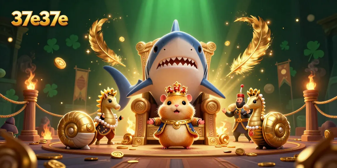 Aposte em 37e37e com o rei hamster dourado cercado por elementos de cassino marinhos.
