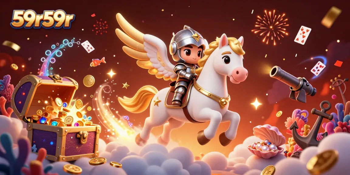Experience thrilling gameplay with 59r59r, showcasing a celestial knight amidst a vibrant treasure explosion.