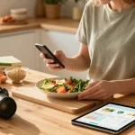 Logging meals with the best food tracker in a warm kitchen environment.