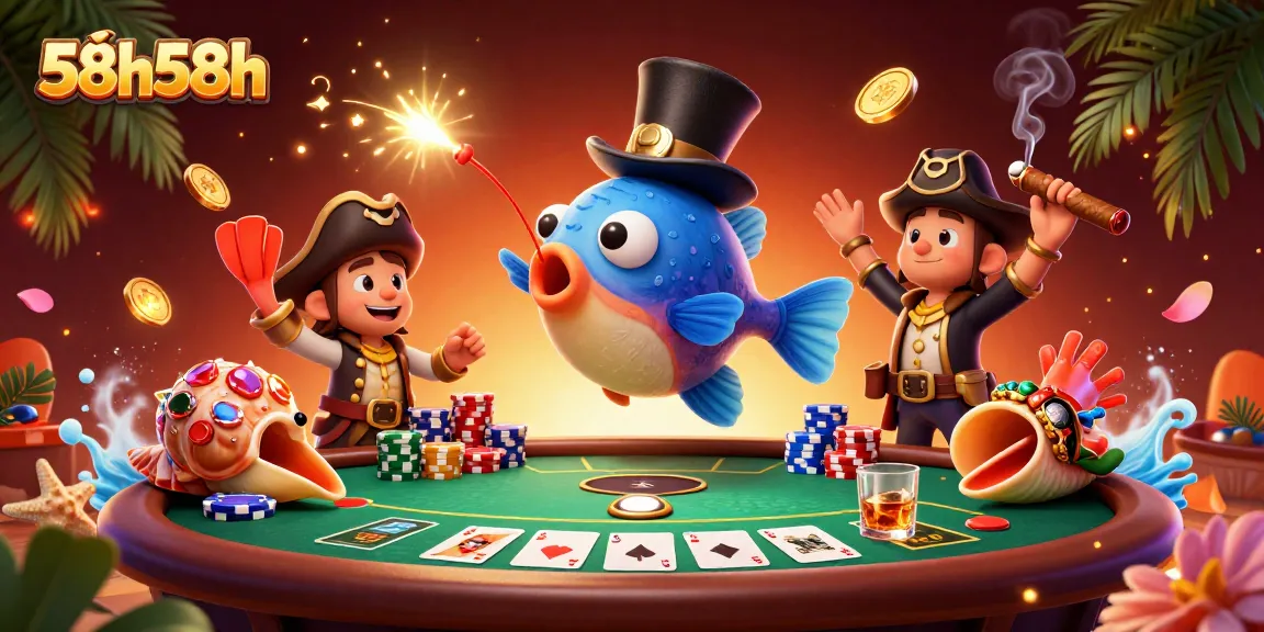 Atraia suas vitórias na 58h58h com uma ilustração de cassino cheia de ação e personagens divertidos.
